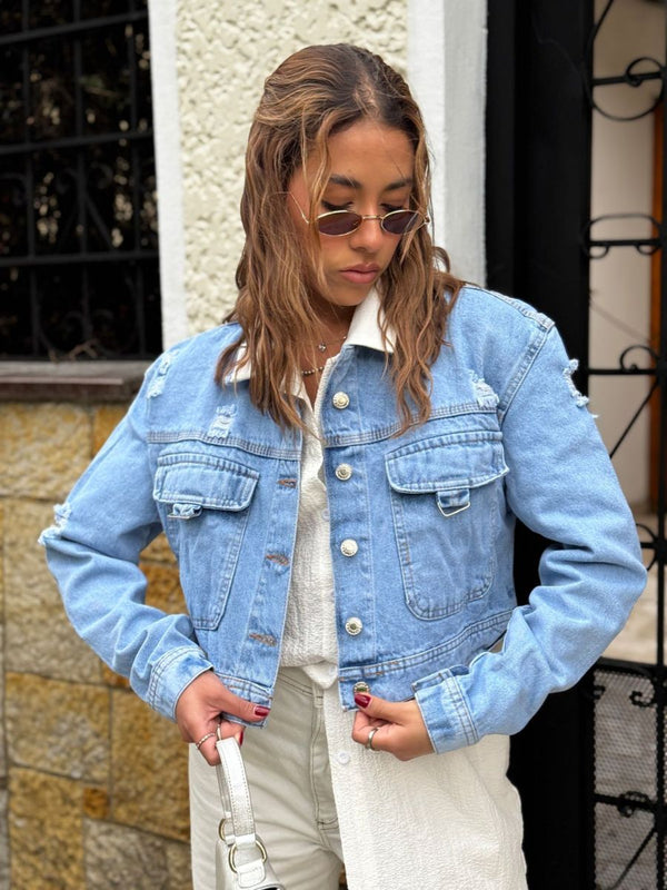 Chaqueta Oversize Cargo Azul Medio Claro