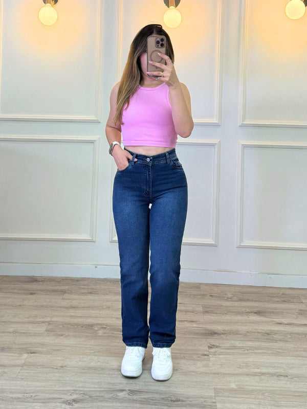 Jeans Straight Leg Azul Oscuro Samblast
