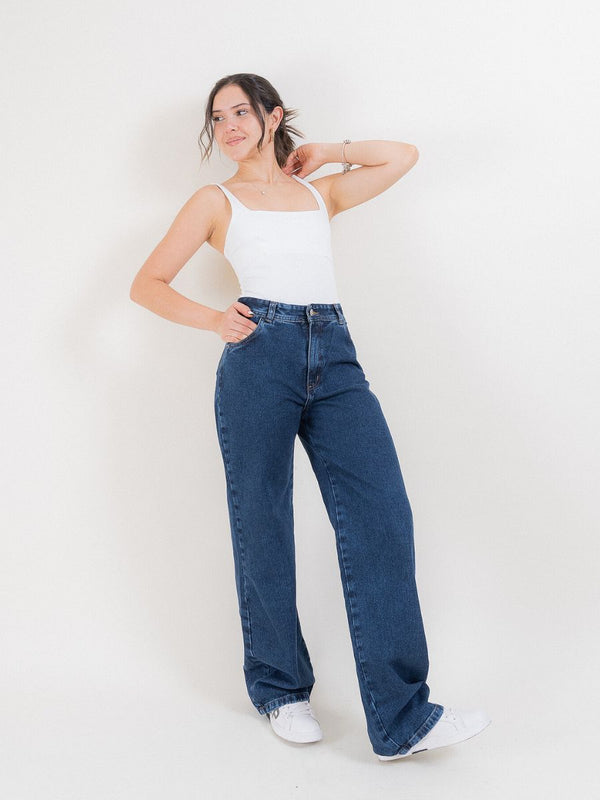 Jeans Wide Leg - Azul Medio Oscuro
