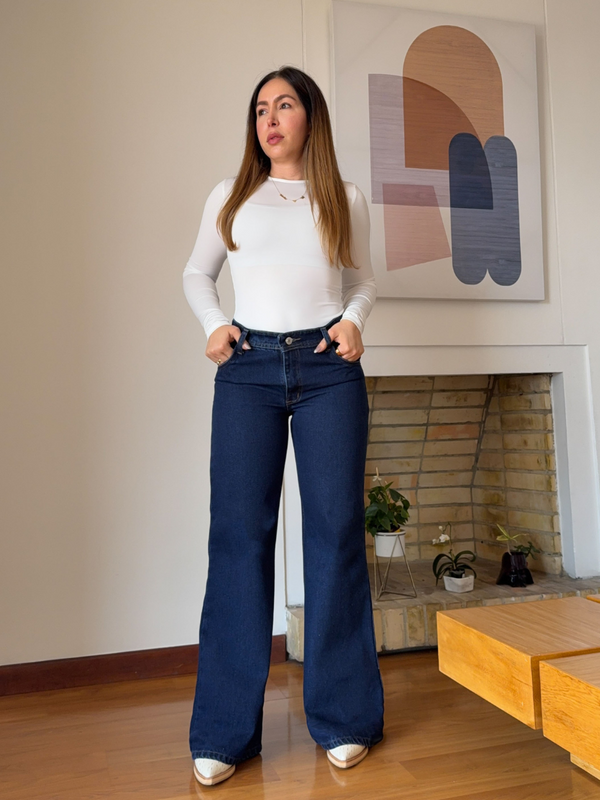 Jeans Mom Flare Azul Oscuro