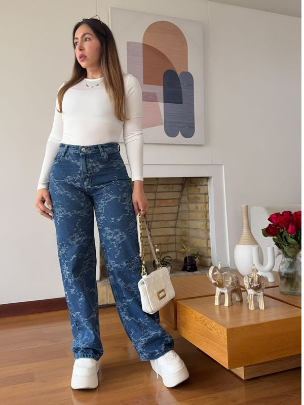Jeans Wide Leg - Azul Medio Tejido Rio
