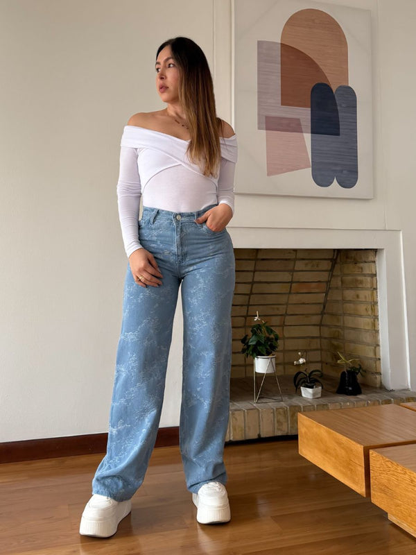 Jeans Wide Leg - Azul Claro Tejido Rio