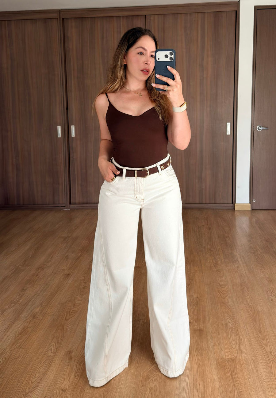 Jeans Extra Wide Leg Zara Marfil