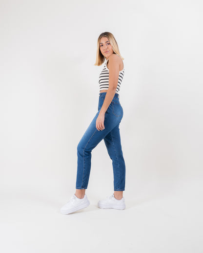 Jean Mom Fit Azul Medio Medio con Samblass