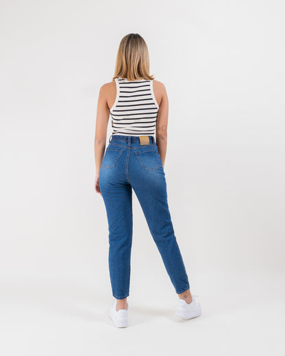 Jean Mom Fit Azul Medio Medio con Samblass