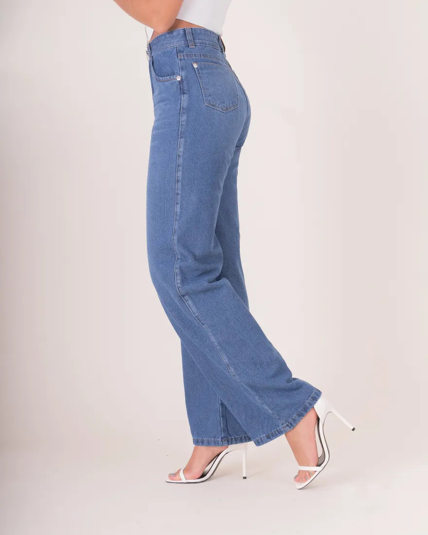 Jeans Wideleg - Medio Azul