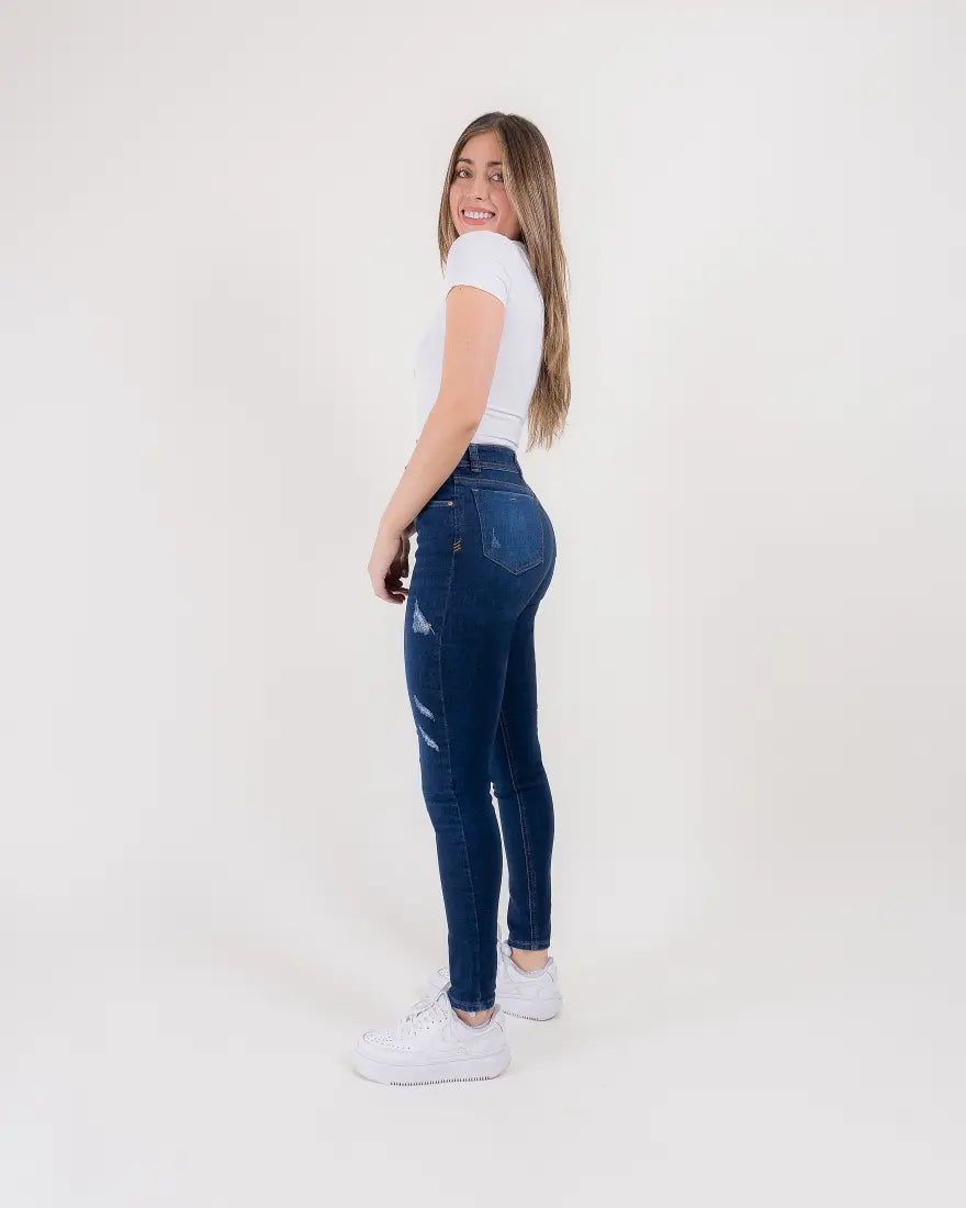 Jeans Skinny Europeo - Azul Oscuro Rotos