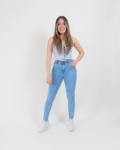 Jeans Skinny Europeo - Medio Azul Frosteado