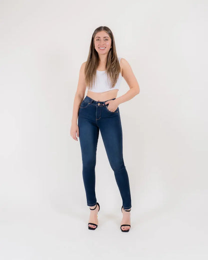 Jeans Skinny Piel Durazno - Azul Oscuro Matizado Verdoso