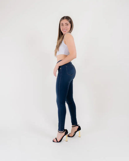 Jeans Skinny Piel Durazno - Azul Oscuro Matizado Verdoso