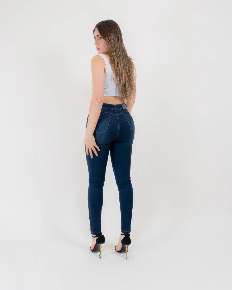 Jeans Skinny Piel Durazno - Azul Oscuro Matizado Verdoso