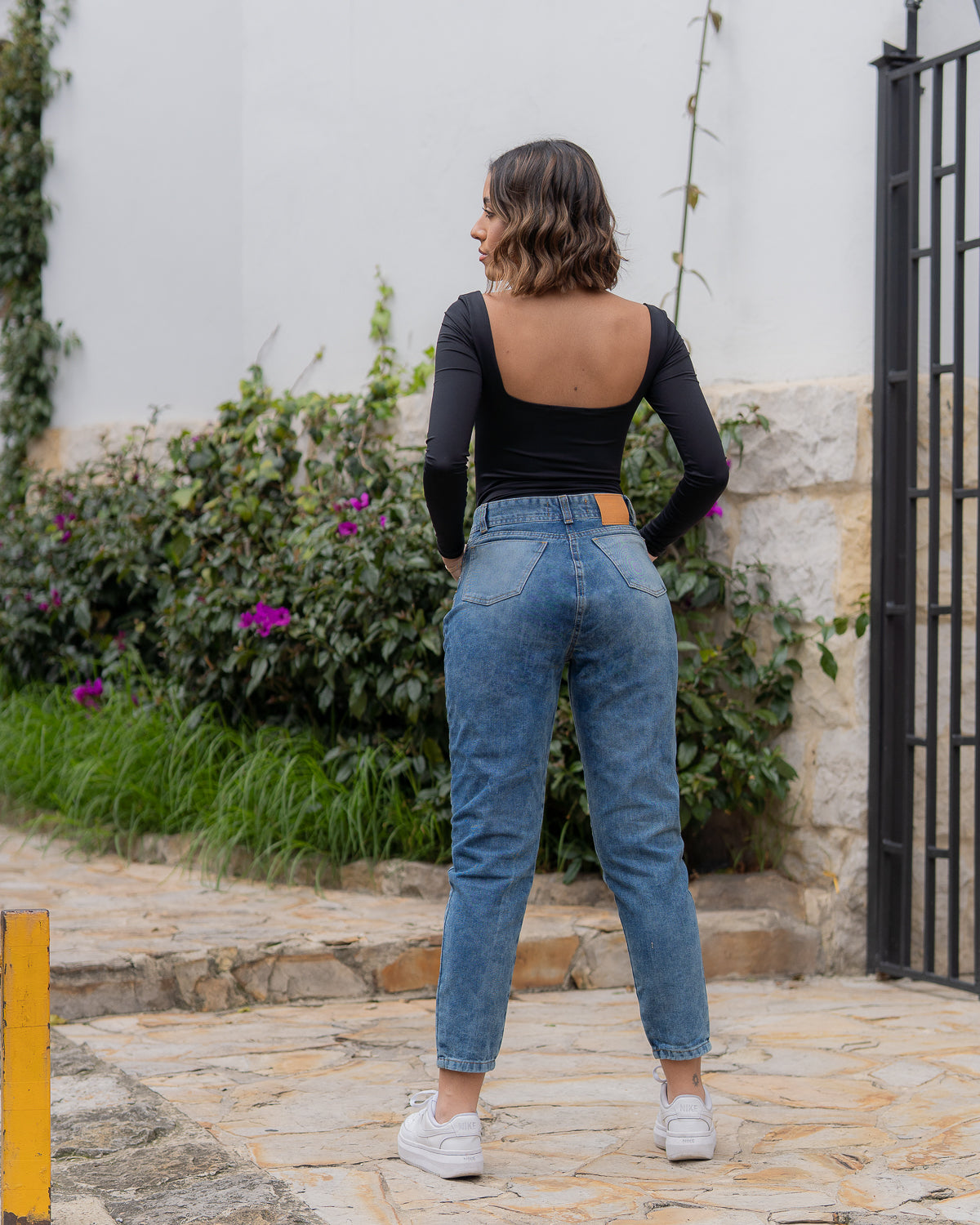 Jean Mom Fit Azul Matizado