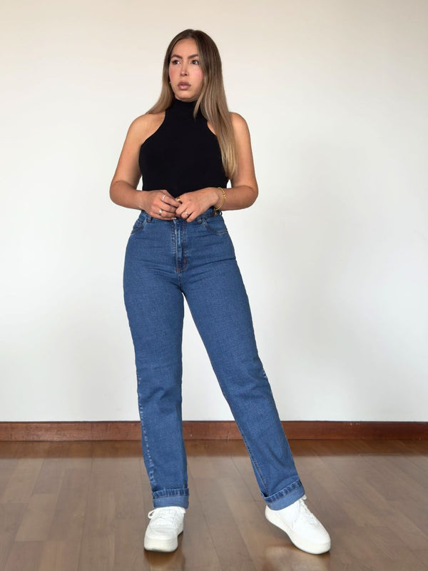 Jeans Straight Leg Azul Medio BR