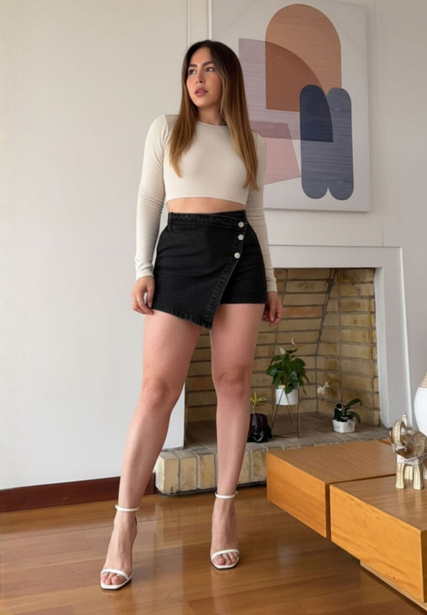 Falda Short en Jeans Cruzada Negro