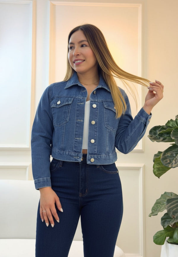 Chaqueta en Jeans Clásica Azul Medio Rígida