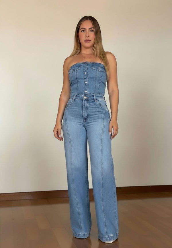 Corset Denim con Tapas Color Azul Medio Claro