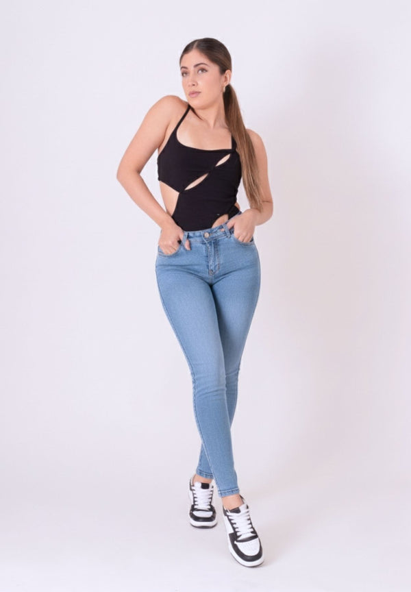 Jeans Skinny Americano Azul Claro con Samblas