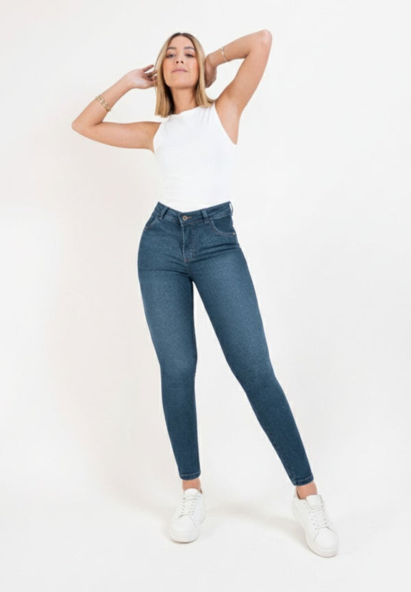 Jeans Skinny Americano Azul Medio Matizado