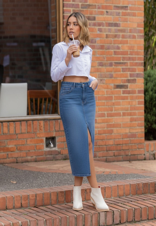 Falda Midi Comfort Azul Medio