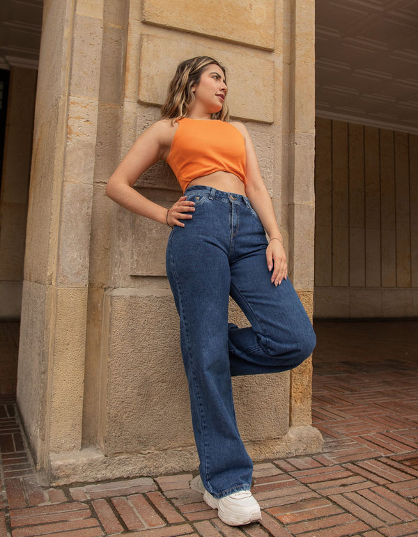 Jeans Wide Leg - Azul Medio Oscuro