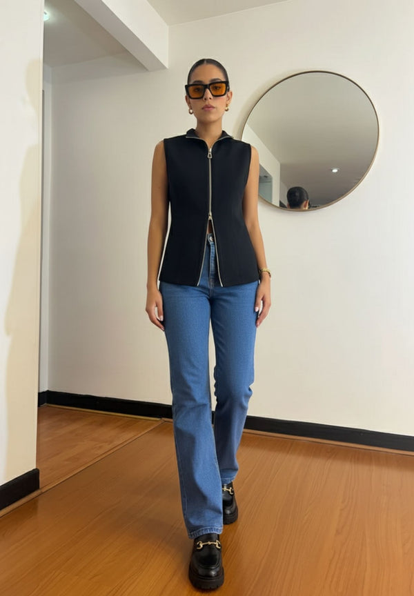 Jeans Straight Leg Azul Medio Claro