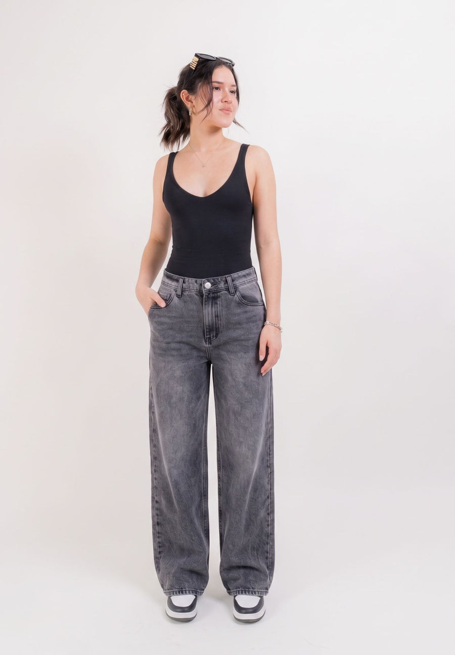 Jean Wide Leg Gris Samblas · Tiro Alto
